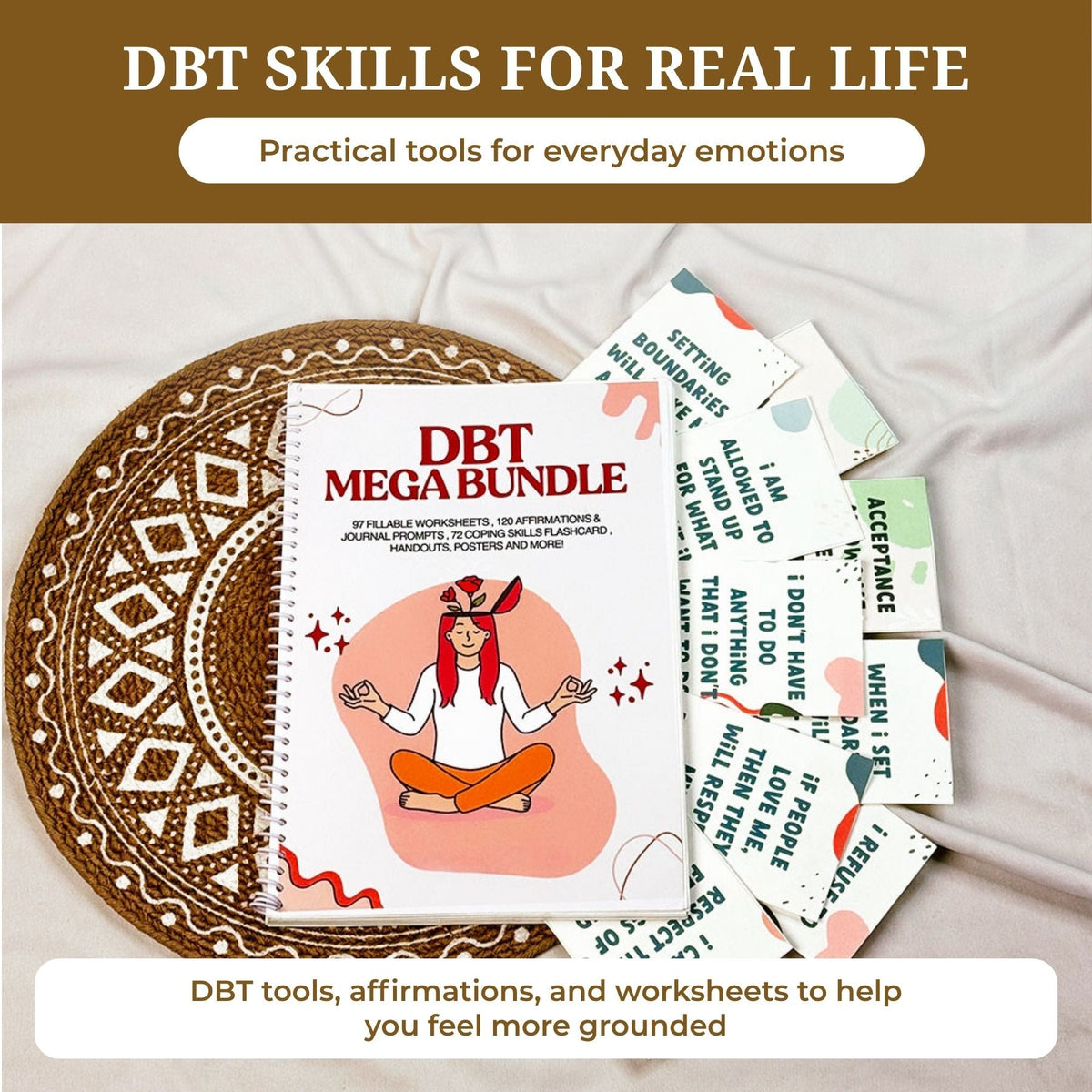 DBT Mega Bundle, DBT Skills, DBT Workbook, Therapy Worksheet, Therapy Tools, DBT Flash Cards, DBT Cheat Sheet