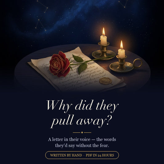 A handwritten letter and a red rose by candlelight