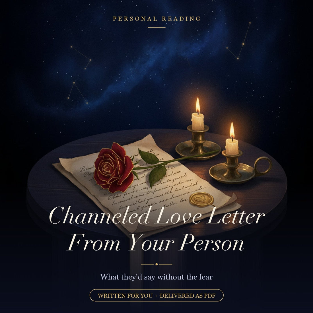 A handwritten letter and a red rose by candlelight