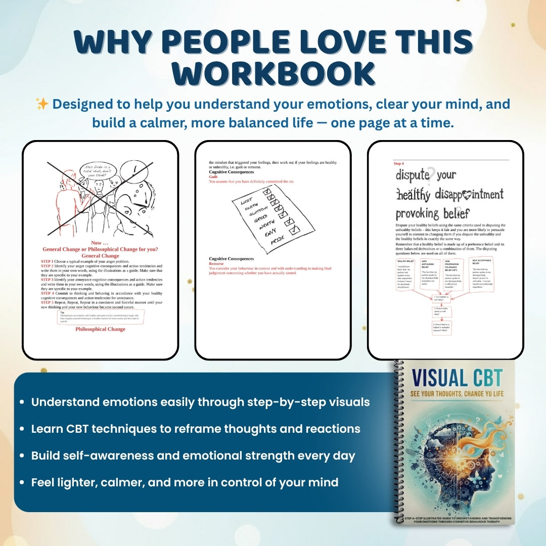 Visual CBT Workbook: Train Your Mind to Defeat Anxiety, Stress & Negative Thoughts