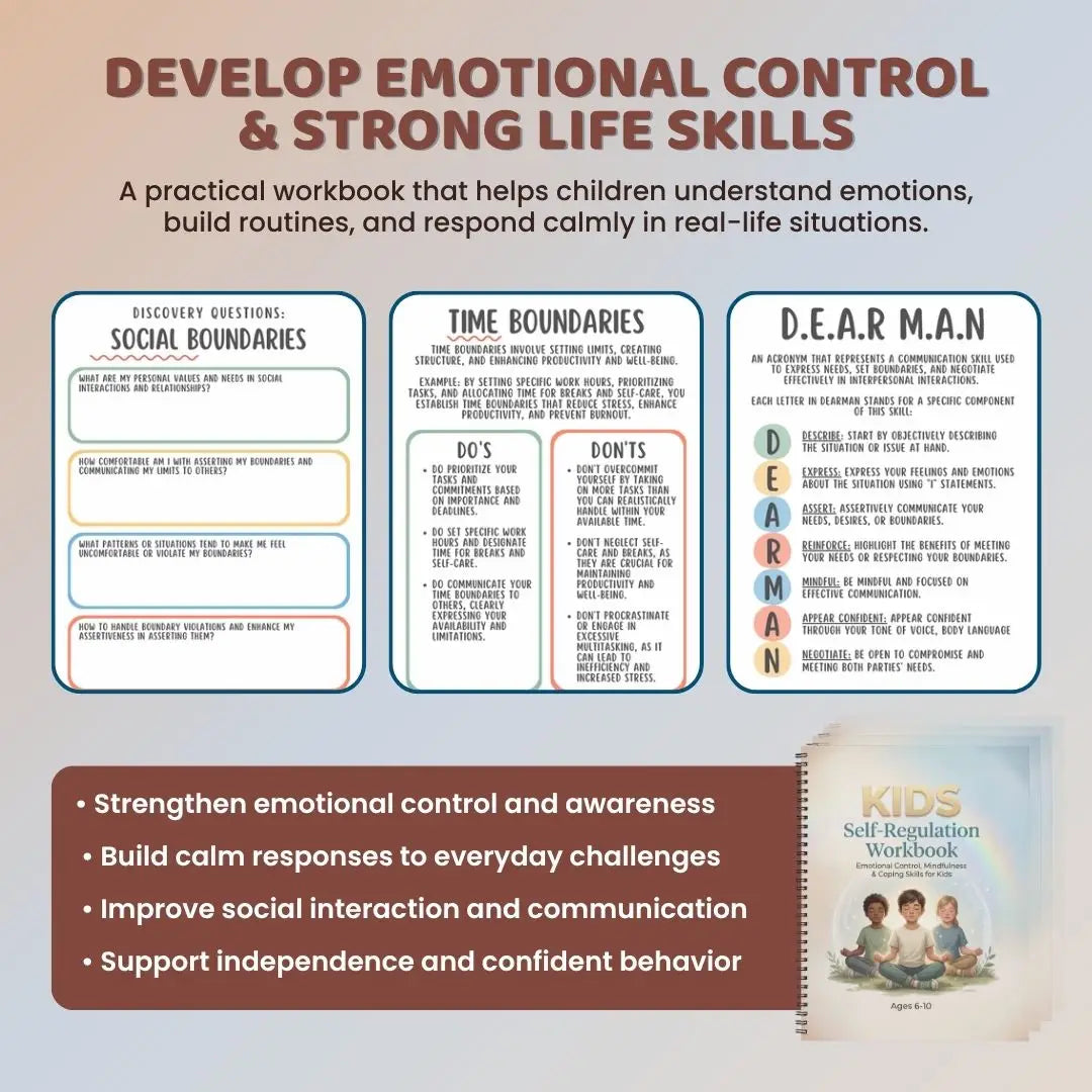 Kids Self-Regulation Workbook PDF – Coping Skills, Stress & Emotional Regulation Activities
