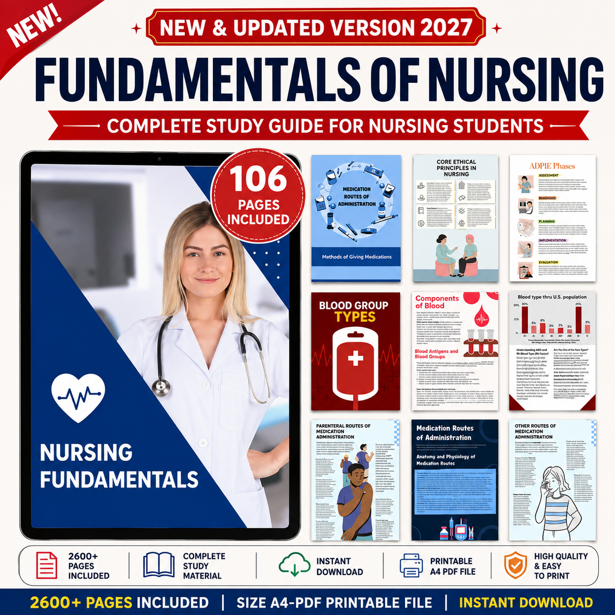 Nursing School Notes 4400+ Pages, Nclex Study Guide | MedSurg | Pharmacology | Digital Download