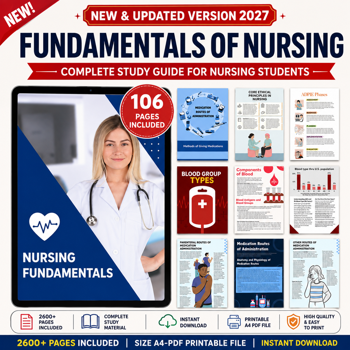 Nursing School Notes 4400+ Pages, Nclex Study Guide | MedSurg | Pharmacology | Digital Download