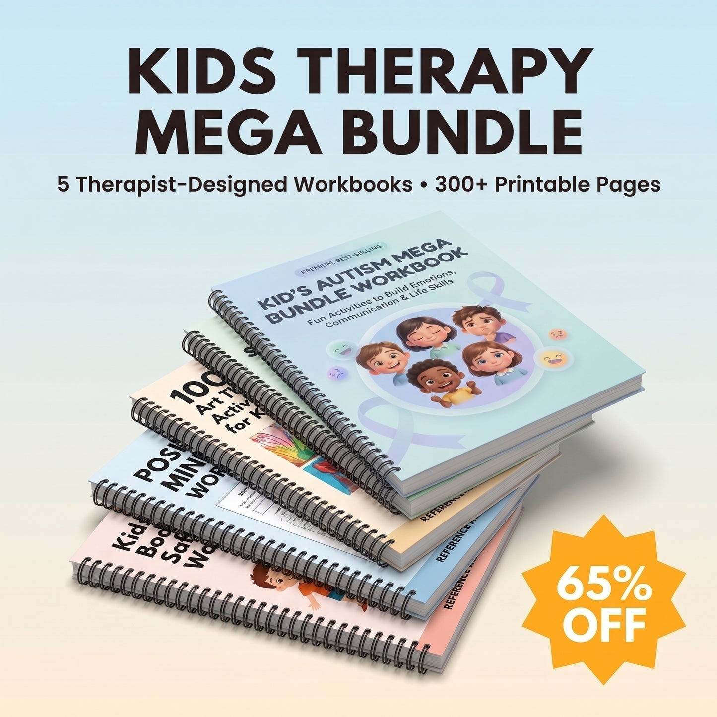 Kids Therapy Mega Bundle – 5 therapist-designed printable workbooks, 300+ pages